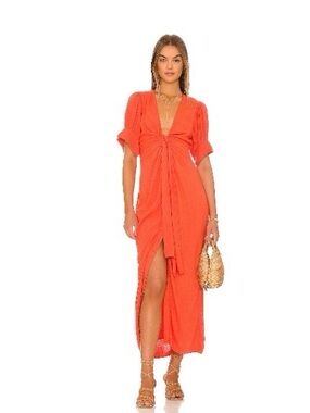 Free People Tangerine Tango Midi Dress with Tie Front—TAGS OFF BUT NEVER WORN